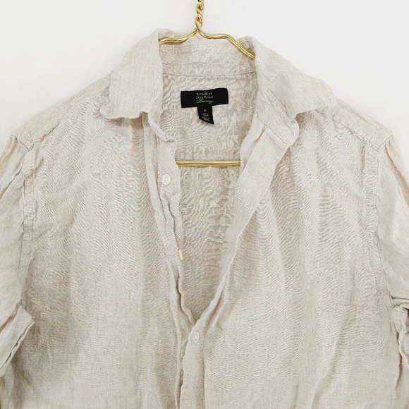 Club Room Linen Luxury Cream Taupe Button Down Long Sleeve Shirt P6289 - Picture 2 of 7